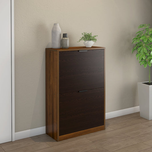 Nilkamal Florine Engineered Wood 2 Tier Shoe Cabinet (Walnut & Wenge)