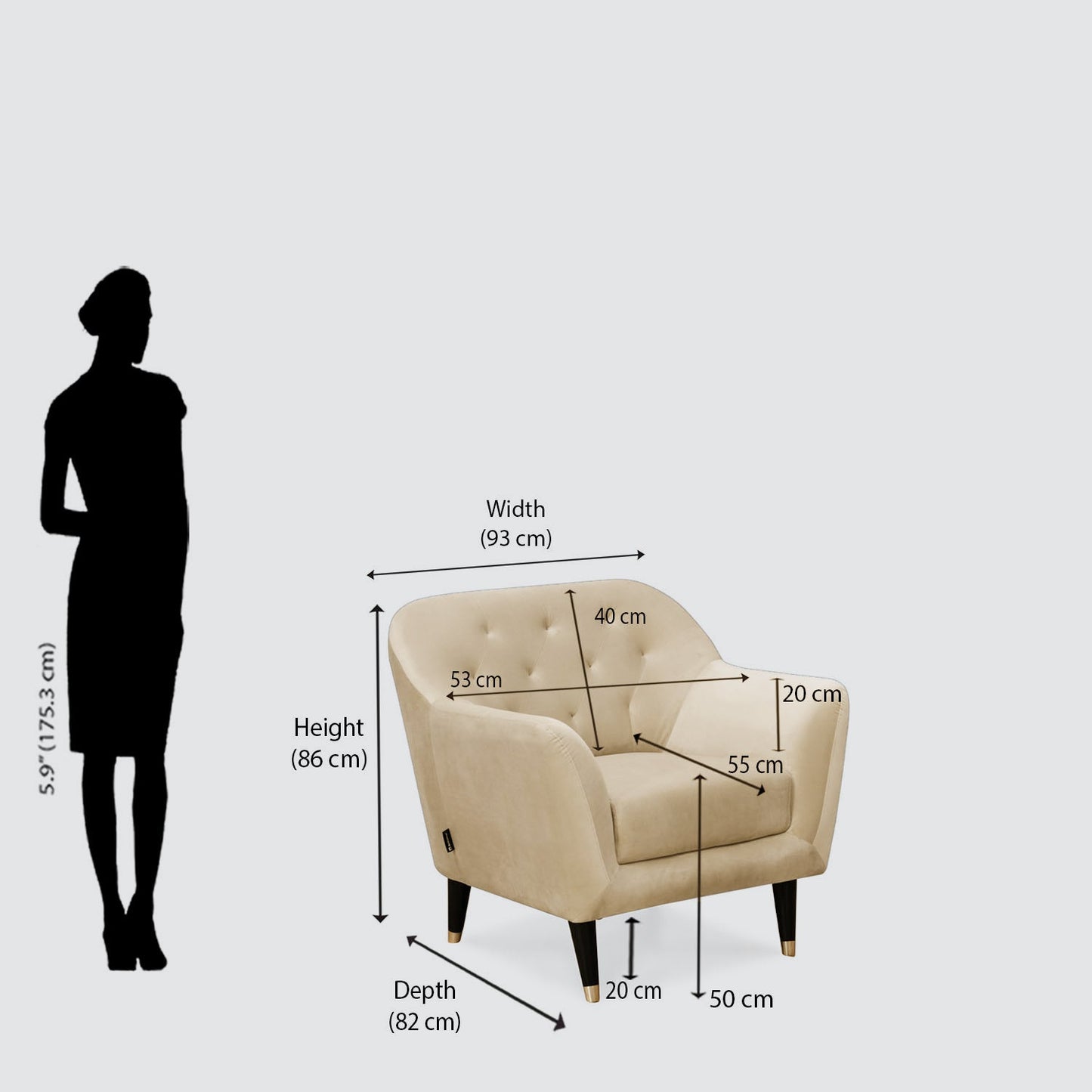 Nilkamal Roslin Fabric 1 Seater Sofa (Beige)