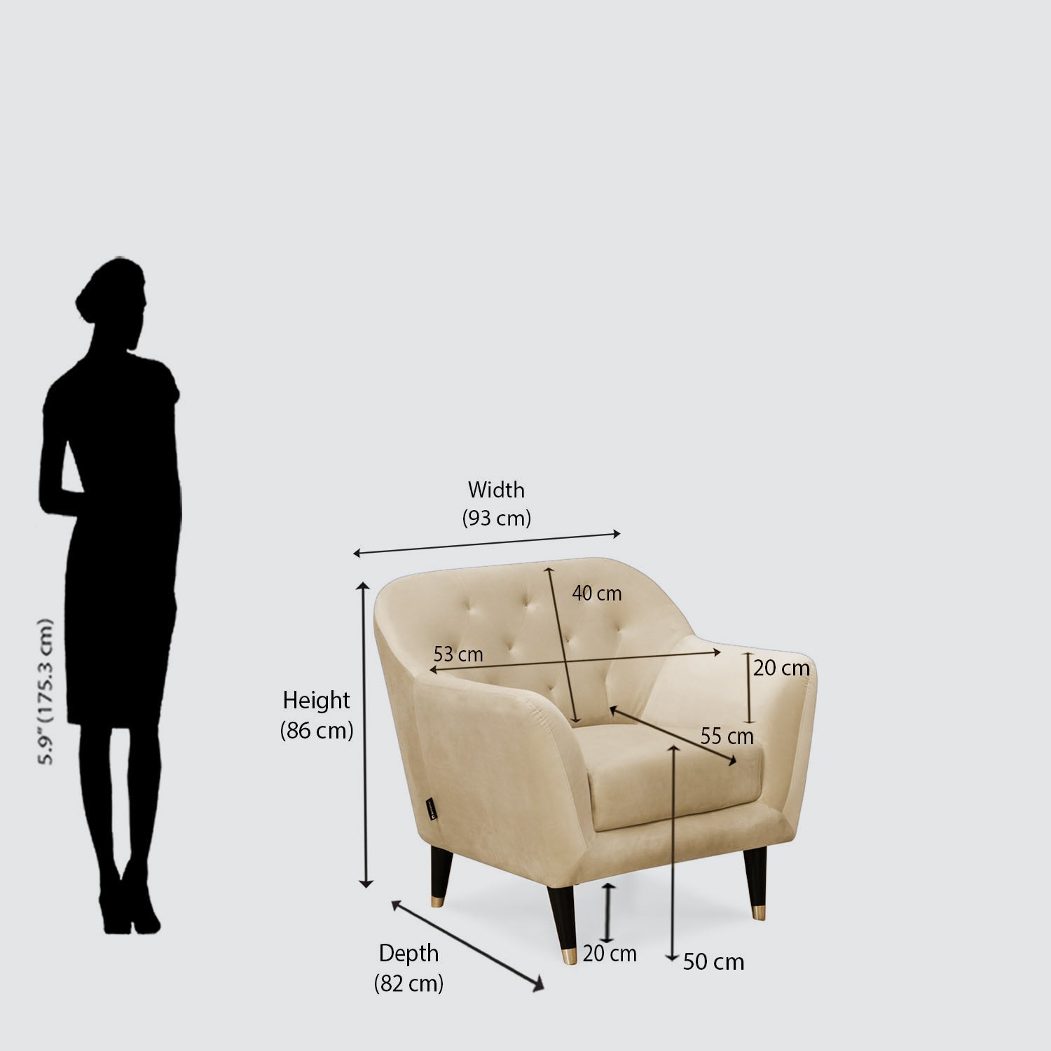 Nilkamal Roslin Fabric 1 Seater Sofa (Beige)