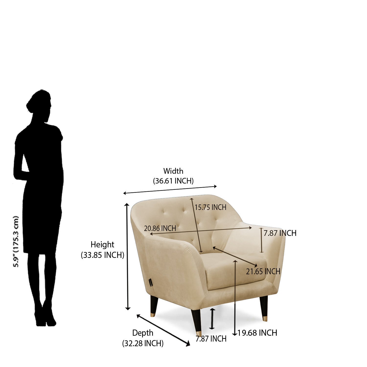 Nilkamal Roslin Fabric 1 Seater Sofa (Beige)