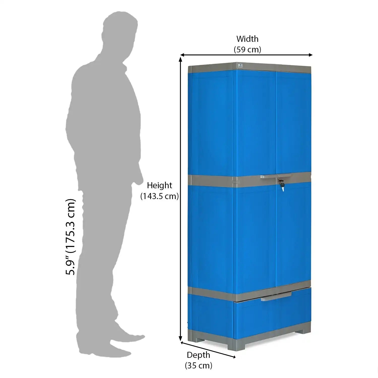 Nilkamal Freedom FMDR 1B Plastic Storage Cabinet with 1 Drawer (Deep Blue / Grey)