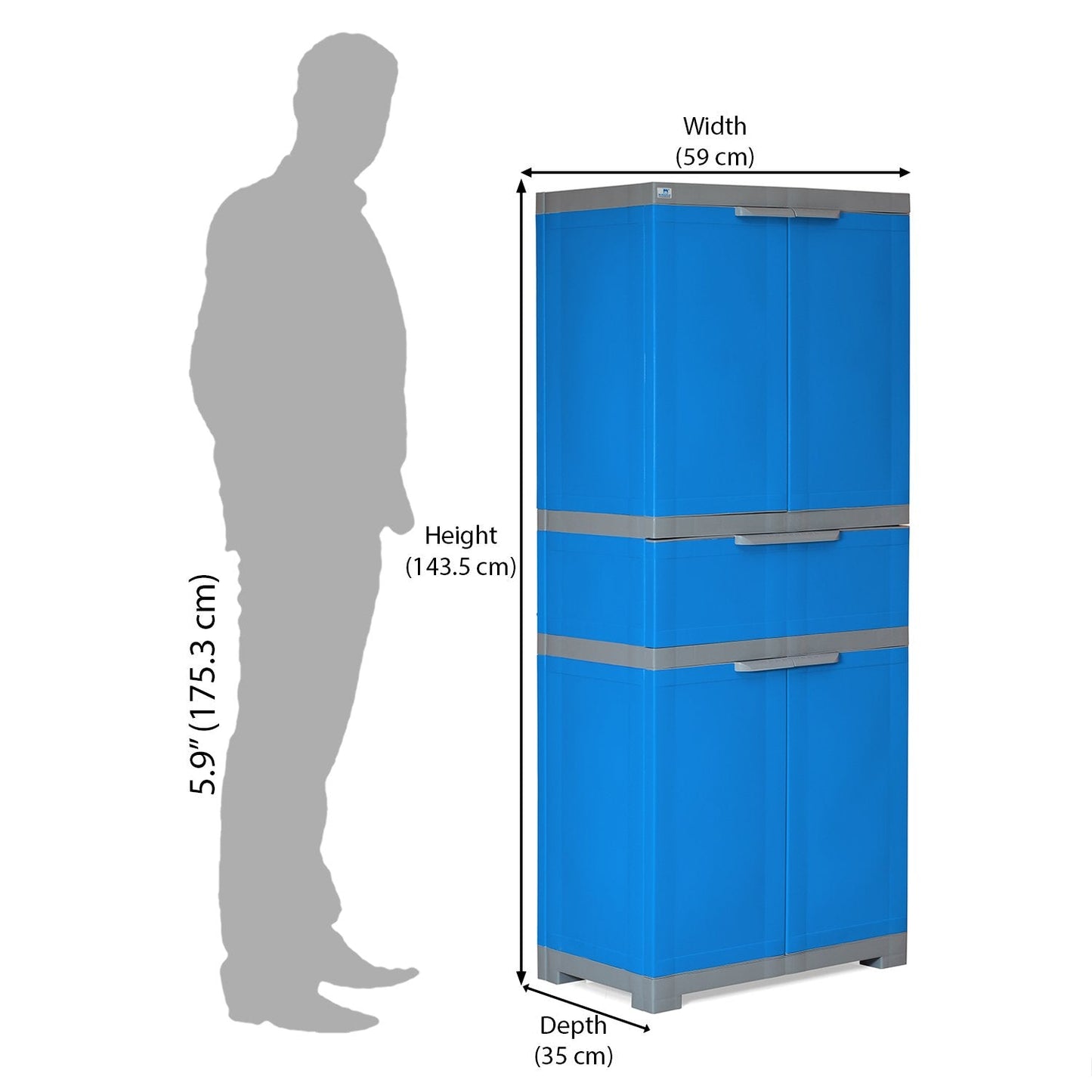 Nilkamal Freedom FMDR 1C Plastic Storage Cabinet with 1 Drawer (Deep Blue & Grey)