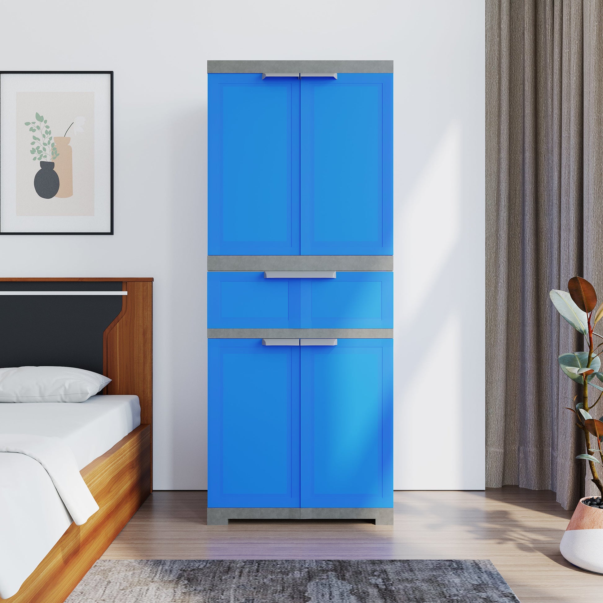 Nilkamal Freedom FMDR 1C Plastic Storage Cabinet with 1 Drawer (Deep Blue & Grey)