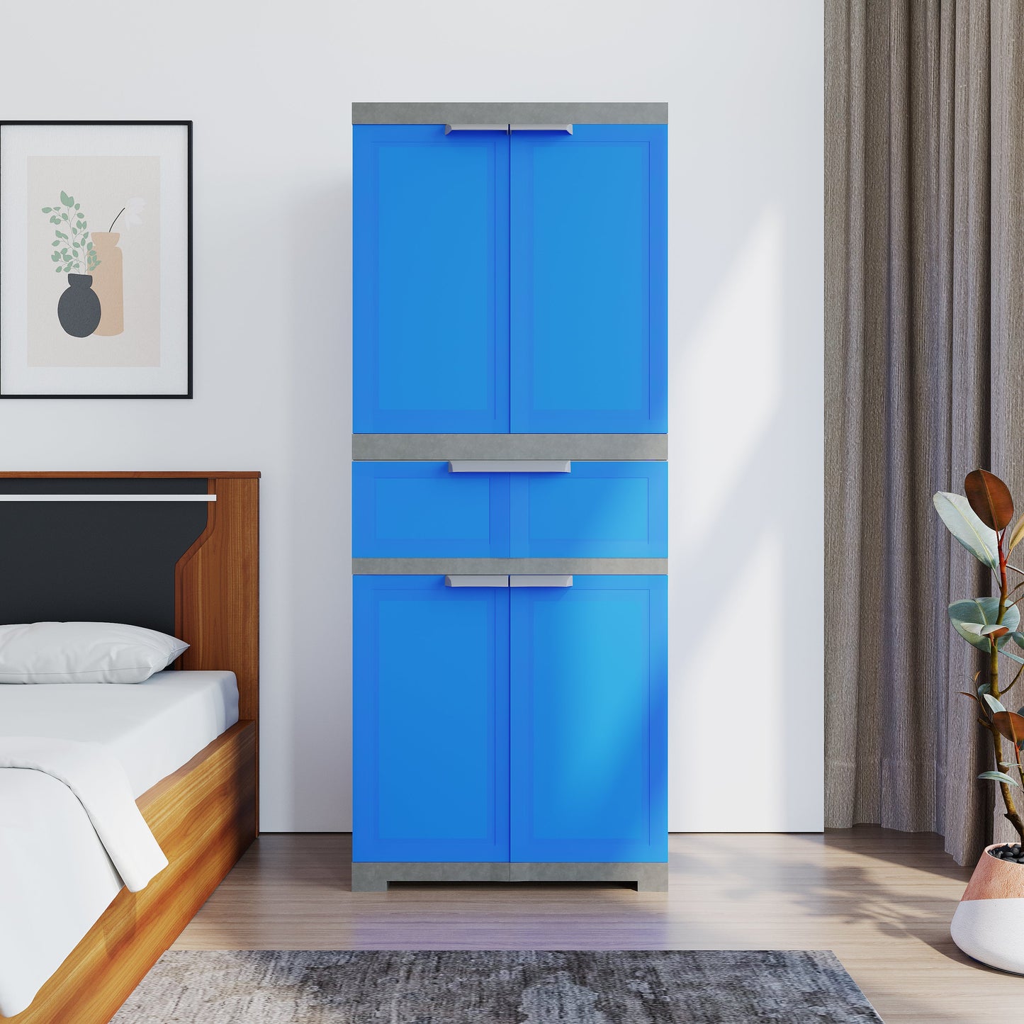 Nilkamal Freedom FMDR 1C Plastic Storage Cabinet with 1 Drawer (Deep Blue & Grey)