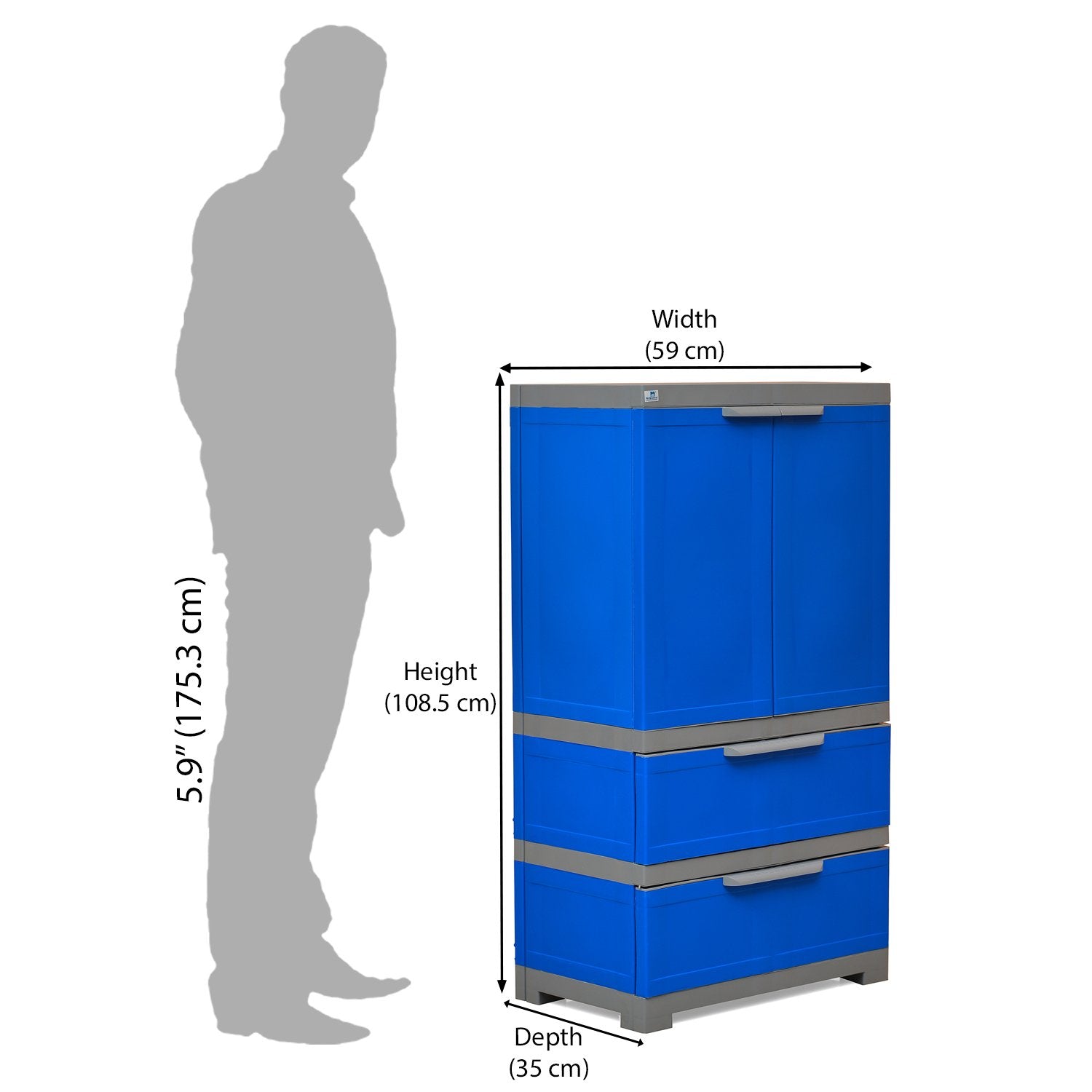 Nilkamal Freedom FMDR 2B Plastic Storage Cabinet with 2 Drawer (Deep Blue / Grey)
