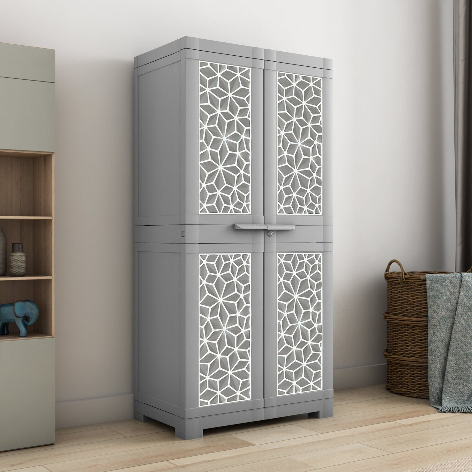 Nilkamal Freedom Mini Medium (FMM) Star Plastic Storage Cabinet (Haze Grey & Milky White)
