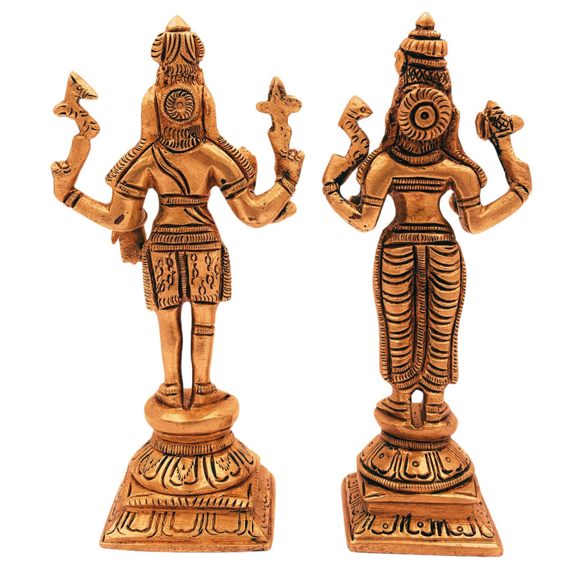 Brass Shiva Parvati Idol | Uma Maheshwara Gauri Shankar Murti | Ardhanarishvara Vigraha | Handmade Peetal Pooja Statue for Home Temple & Decor,Gold, 6 Inch, 1 Piece