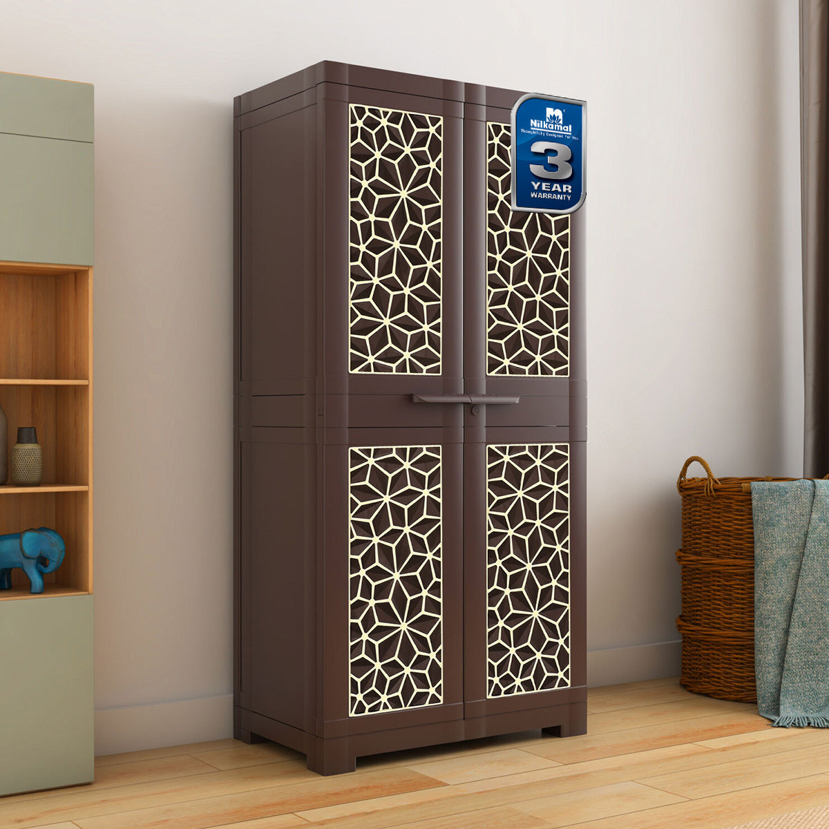 Nilkamal Freedom Mini Medium (FMM) Star Plastic Storage Cabinet (Weathered Brown & Biscuit)