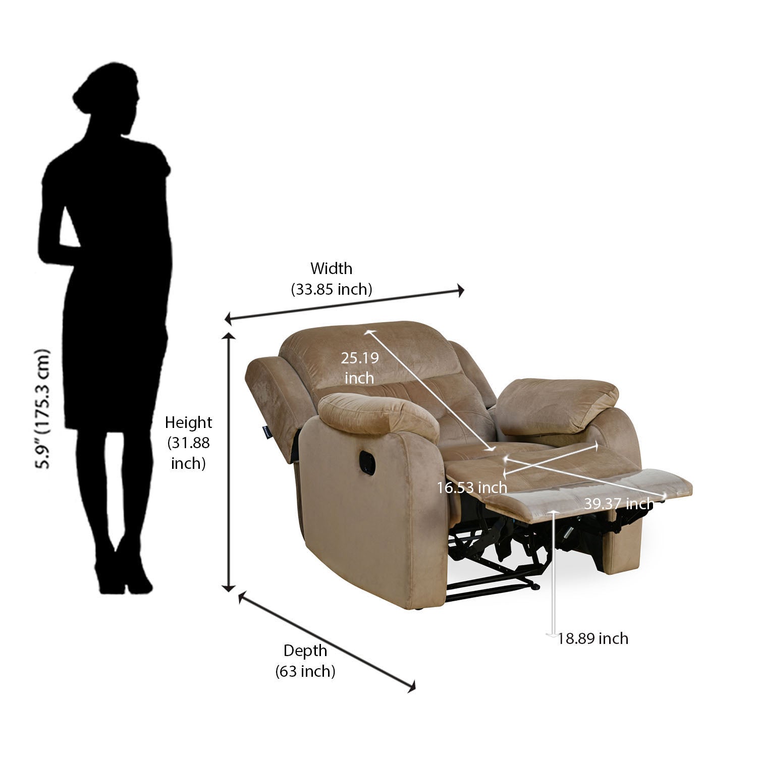 Nilkamal Freya 1 Seater Recliner Sofa (Grey)