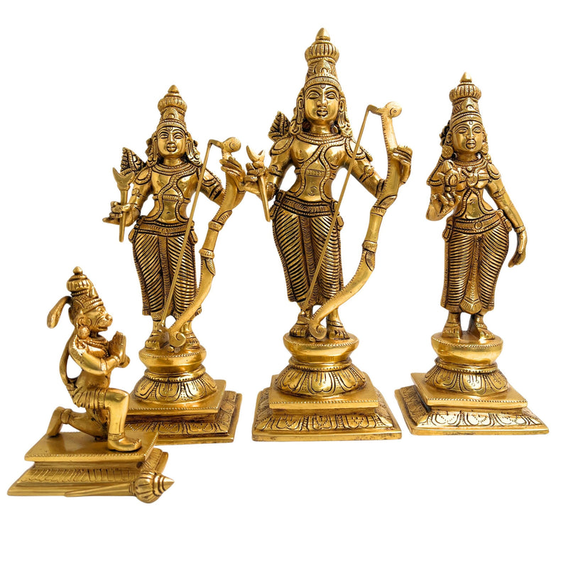 Brass Ram Darbar Idol, Peetal Shri Ram Sita Lakshman Hanuman Murti, Pital Ram Parivar Statue, Ashtadhatu Ram Sita Vigraham,Gold, 12 Inch, 1 Piece