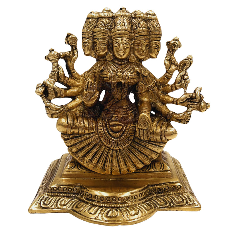 Brass Gayatri Devi Idol | Panchamukhi Vedamata Gayatri Mata Murti | Handcrafted Pital Savitri Devi Statue for Pooja & Home Decor,Gold, 6 Inch, 1 Piece