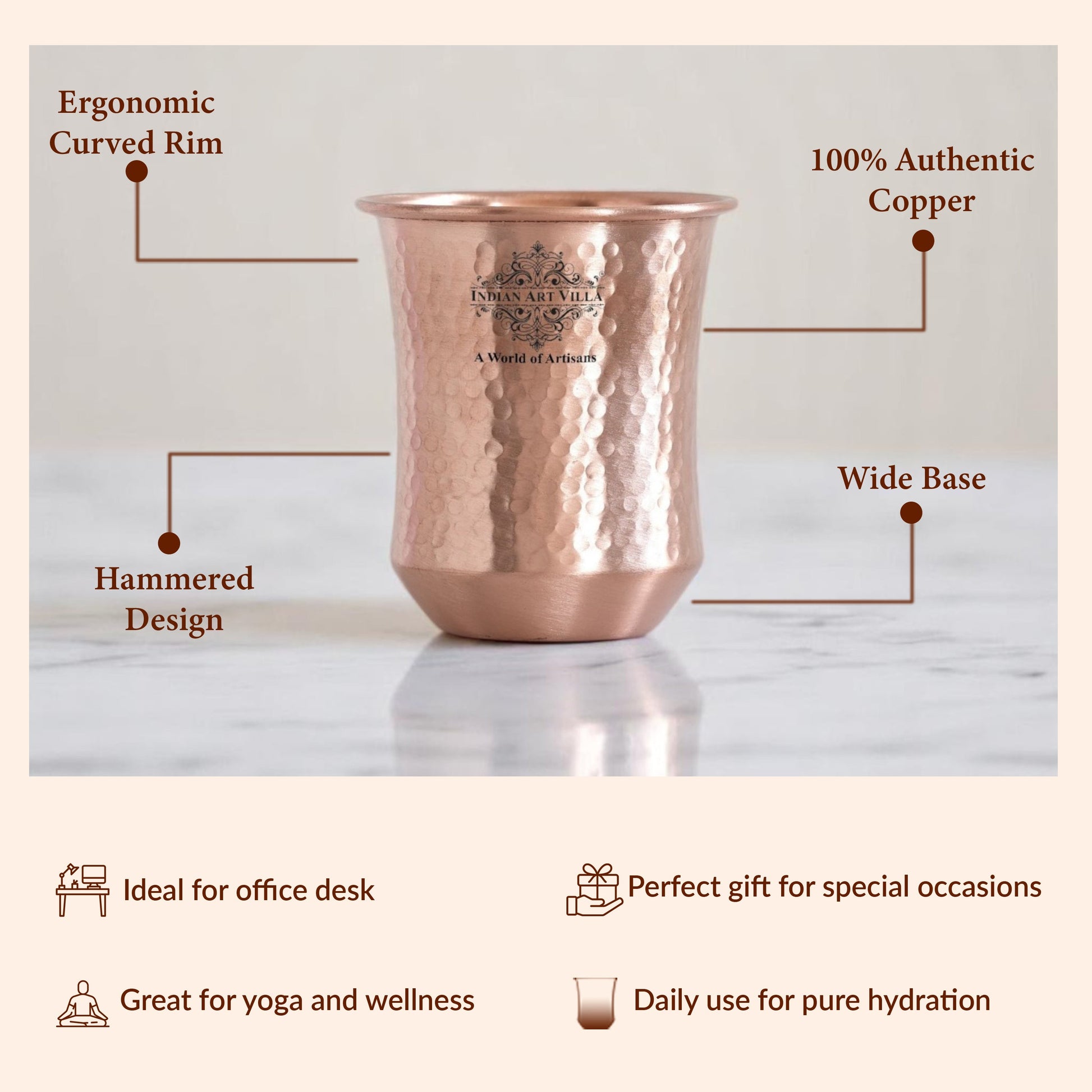 Pure Copper Hammered & Smooth Design Glass