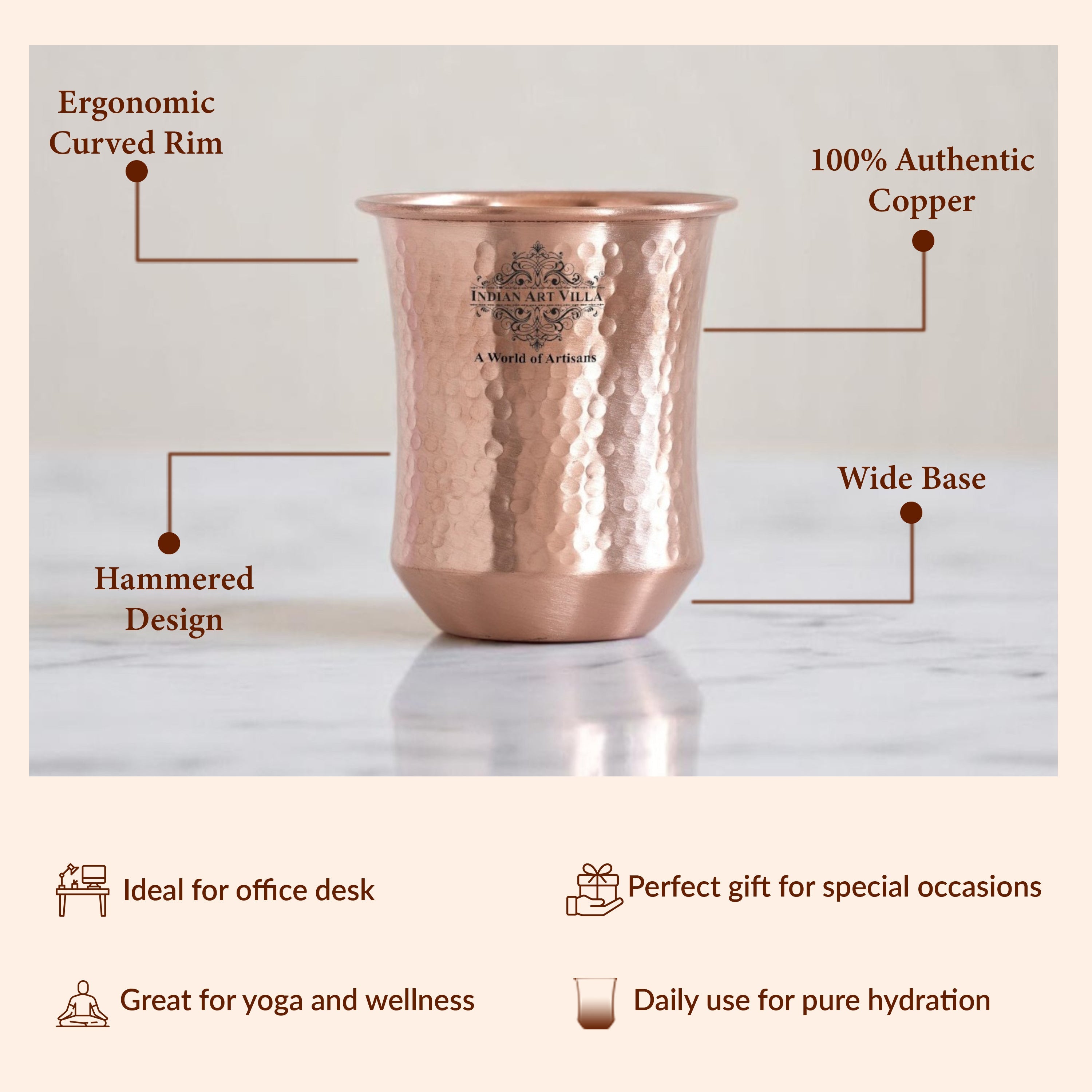 Pure Copper Hammered & Smooth Design Glass