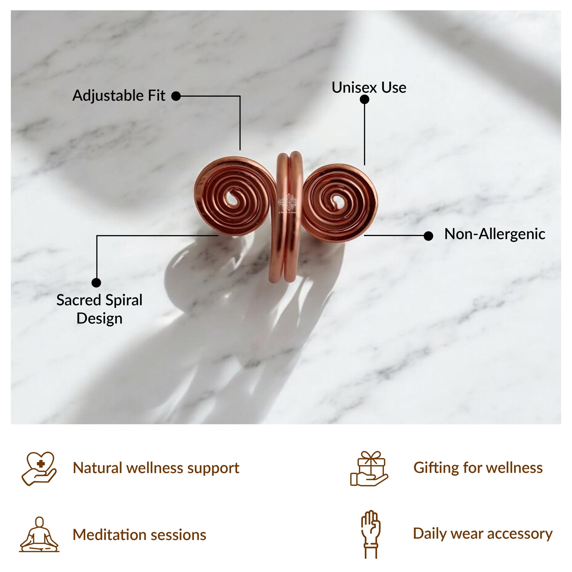 Pure Copper Spiral Ring Adjustable Unisex Fashion Ring