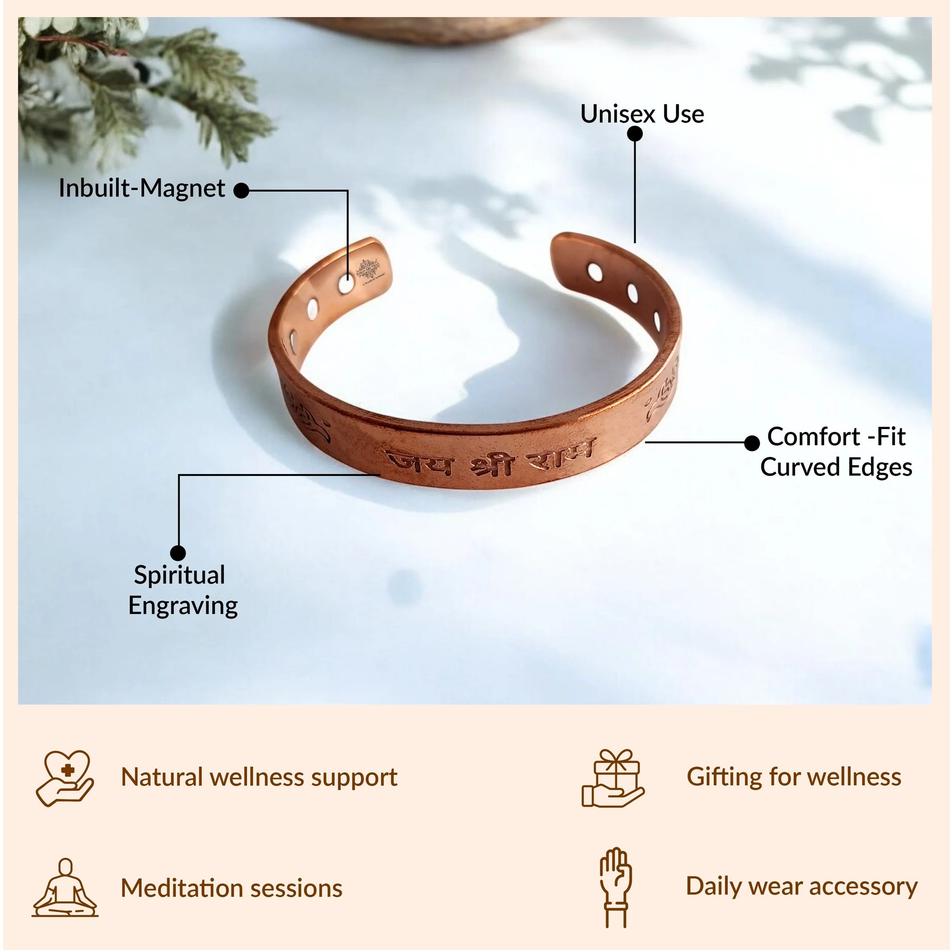 Pure Copper Heavy Jai Shree Ram Bangle with Inbuilt Magnet