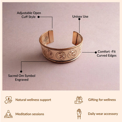 Pure Copper Om Design Broad Bangle Handcrafted Spiritual Bracelet