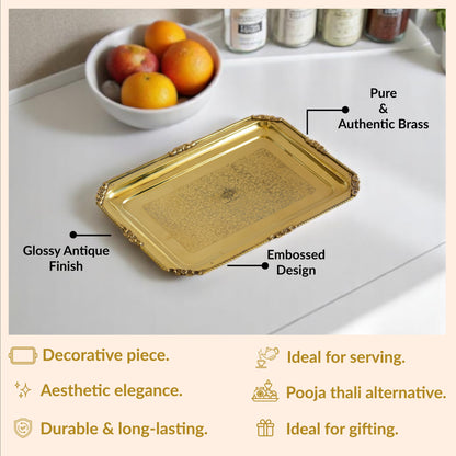 Brass Embossed Rectangular Serving Beeding Tray , Serveware & Tableware, Decorative, Gift Item, Gold