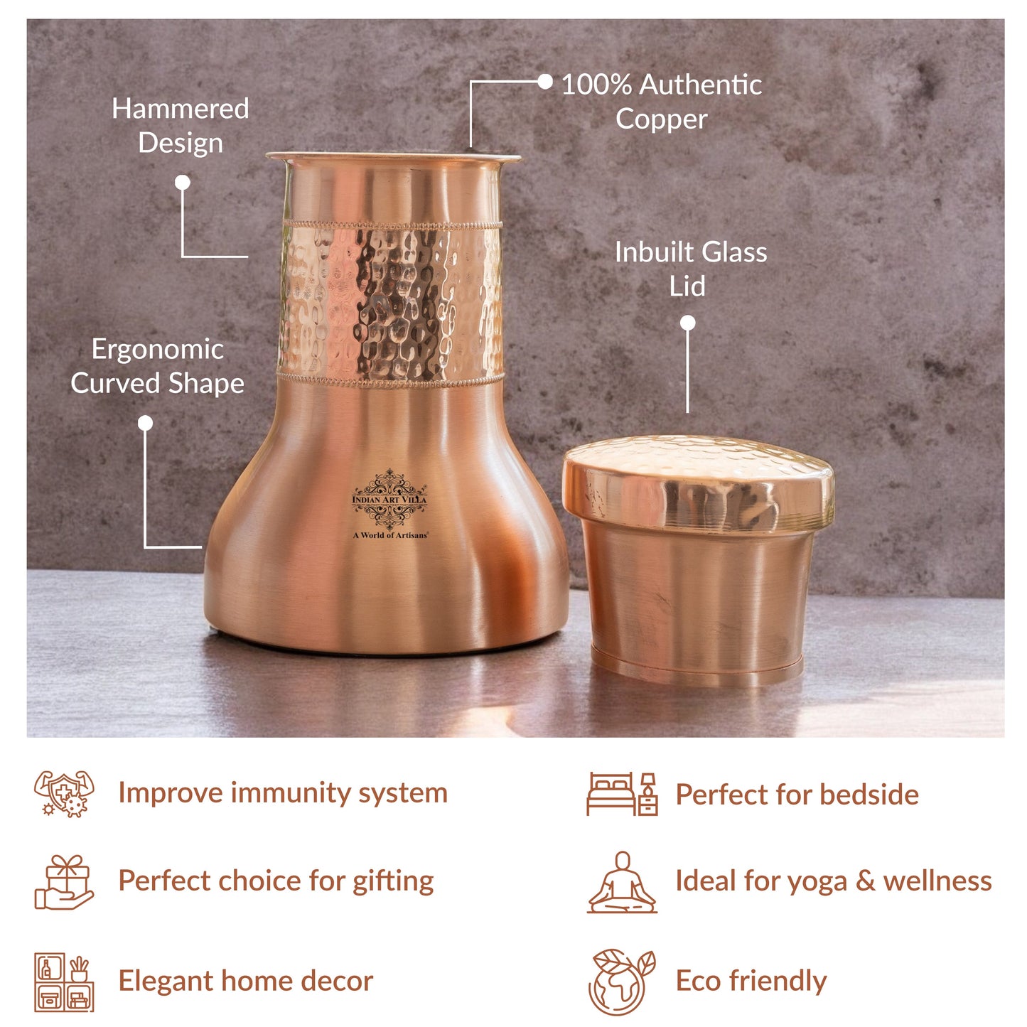 Pure Copper Smooth Hammered Design Lacquer Coated Bedroom Bottle