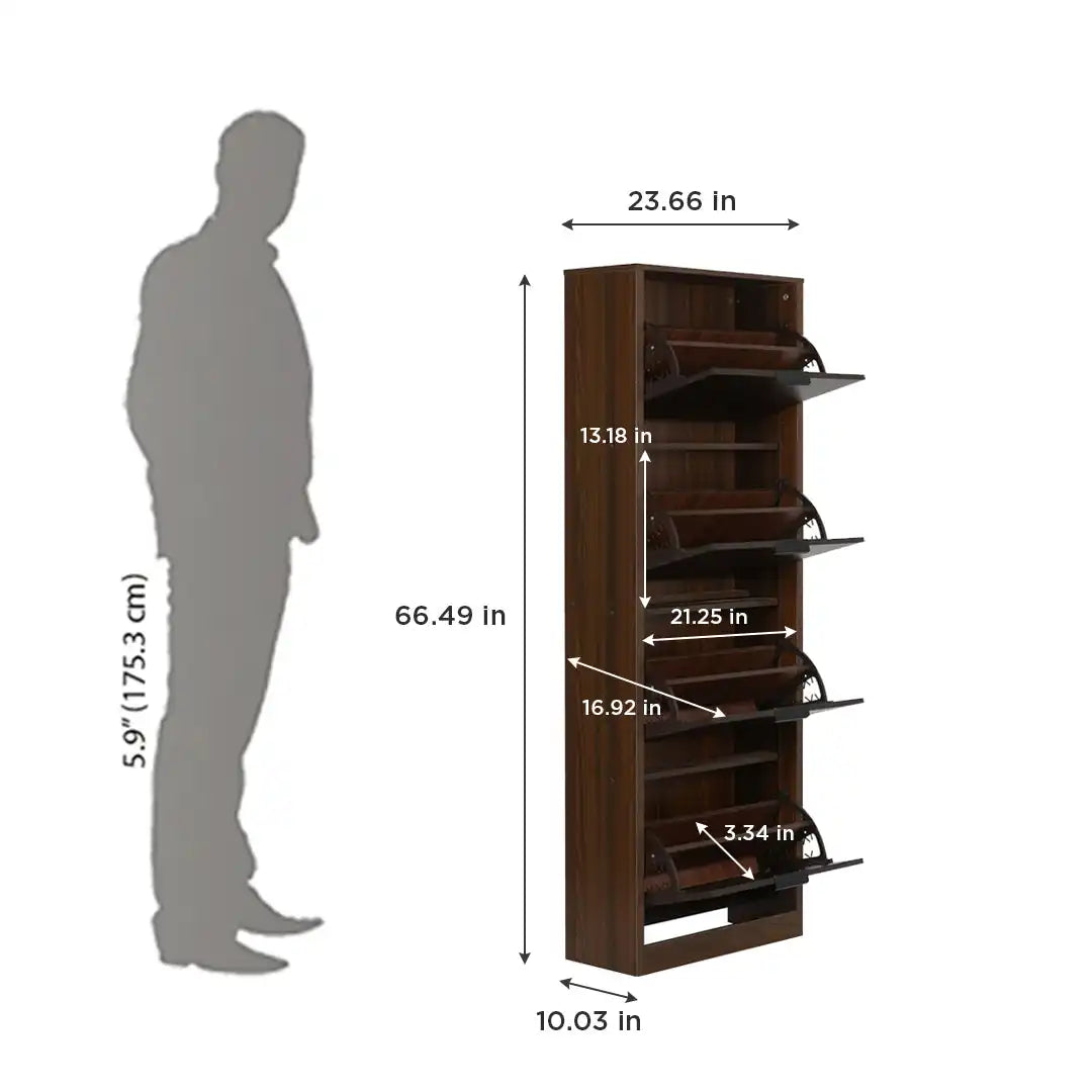 Nilkamal Florine Engineered Wood 4 Tier Shoe Rack (Walnut & Wenge)