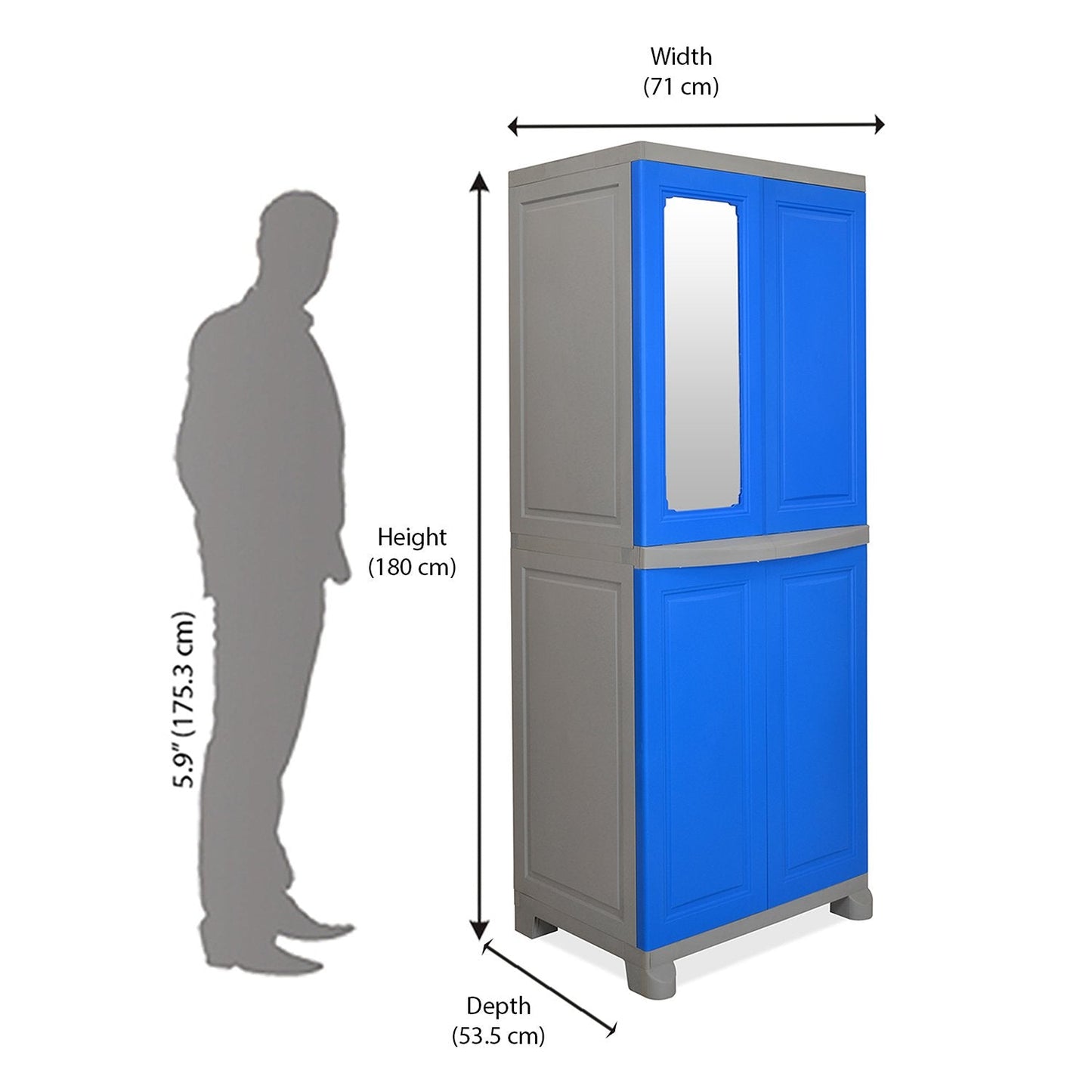 Nilkamal Freedom Big 1 (FB1M) Plastic Storage Cabinet with Mirror (Deep Blue & Grey)