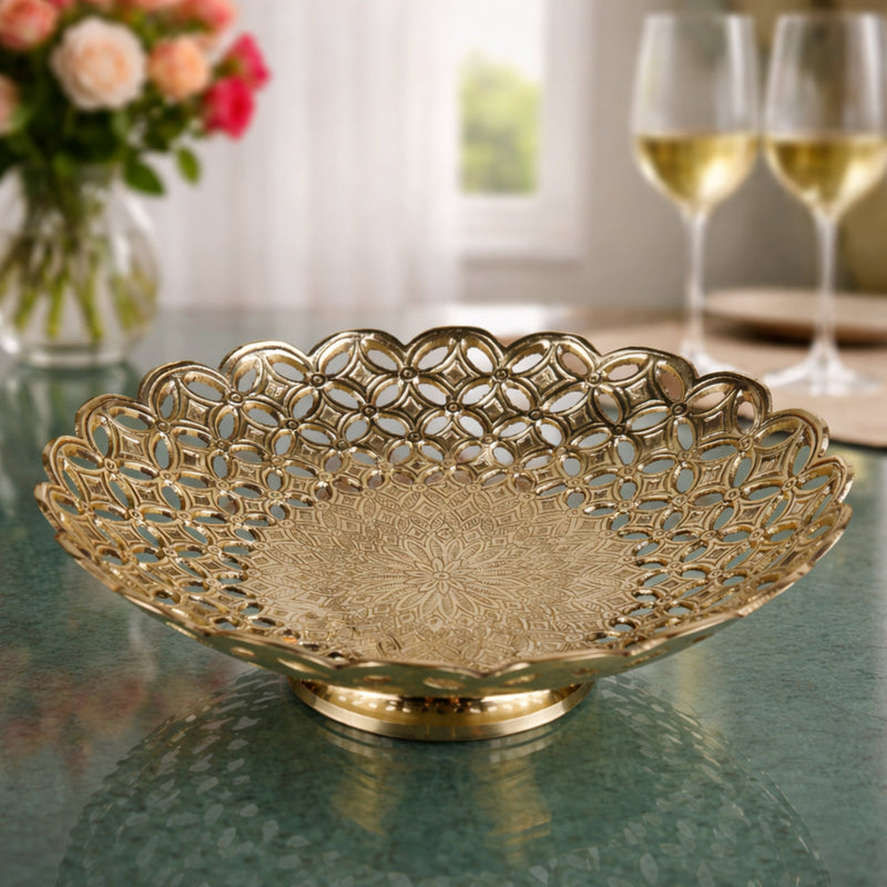 Handcrafted Brass Fruit Bowl Peetal Pittal Pital Hitale Decorative Table Bowl, Traditional Indian Brass Dry Fruit Basket for Home Décor & Dining, Gold, 3 Inch, 1 Piece