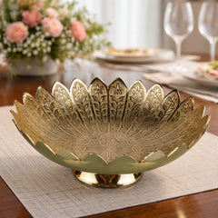 Handcrafted Brass Fruit Bowl, Peetal Pital Pittal Hitale Pittalam Decorative Center Table Bowl, Traditional Indian Dry Fruit & Dining Table Decor Bowl, Gold, 3.5 Inch, 1 Piece