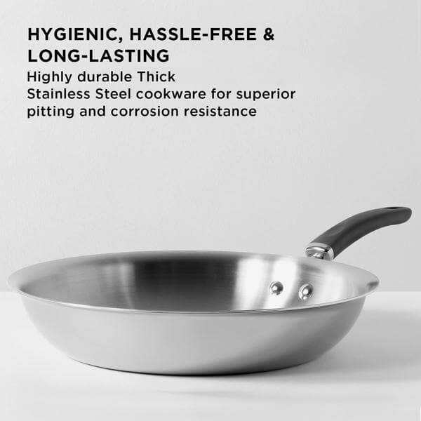 Meyer Trivantage Stainless Steel Triply Cookware 3pcs Set (26cm Frypan + Kadai/Wok with Interchangeable Glass Lid)