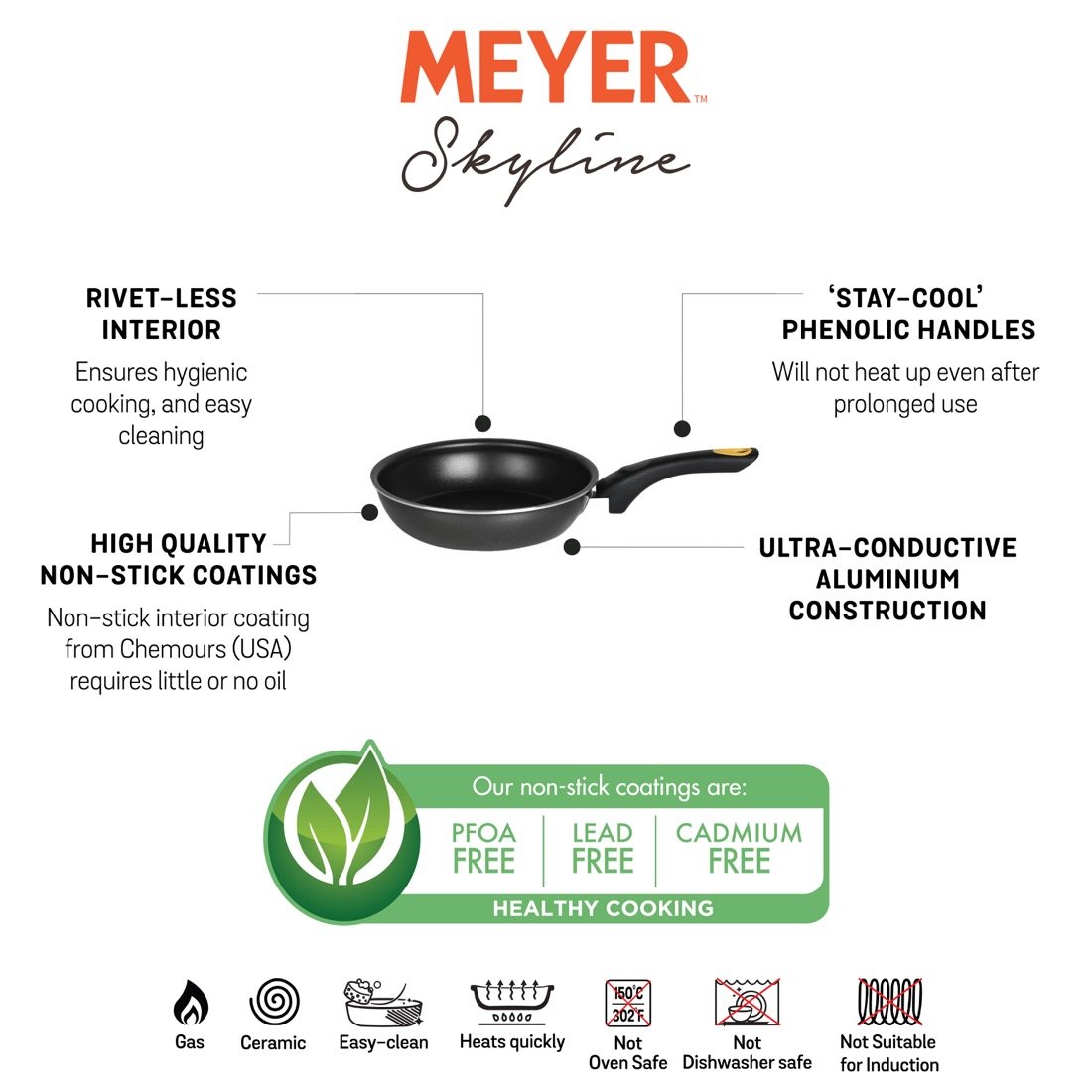 Meyer Skyline Non-Stick Frypan 28cm, Black