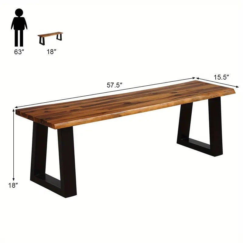 Heavy-Duty Solid Acacia Wood Outdoor Bench with Rustic Metal Legs