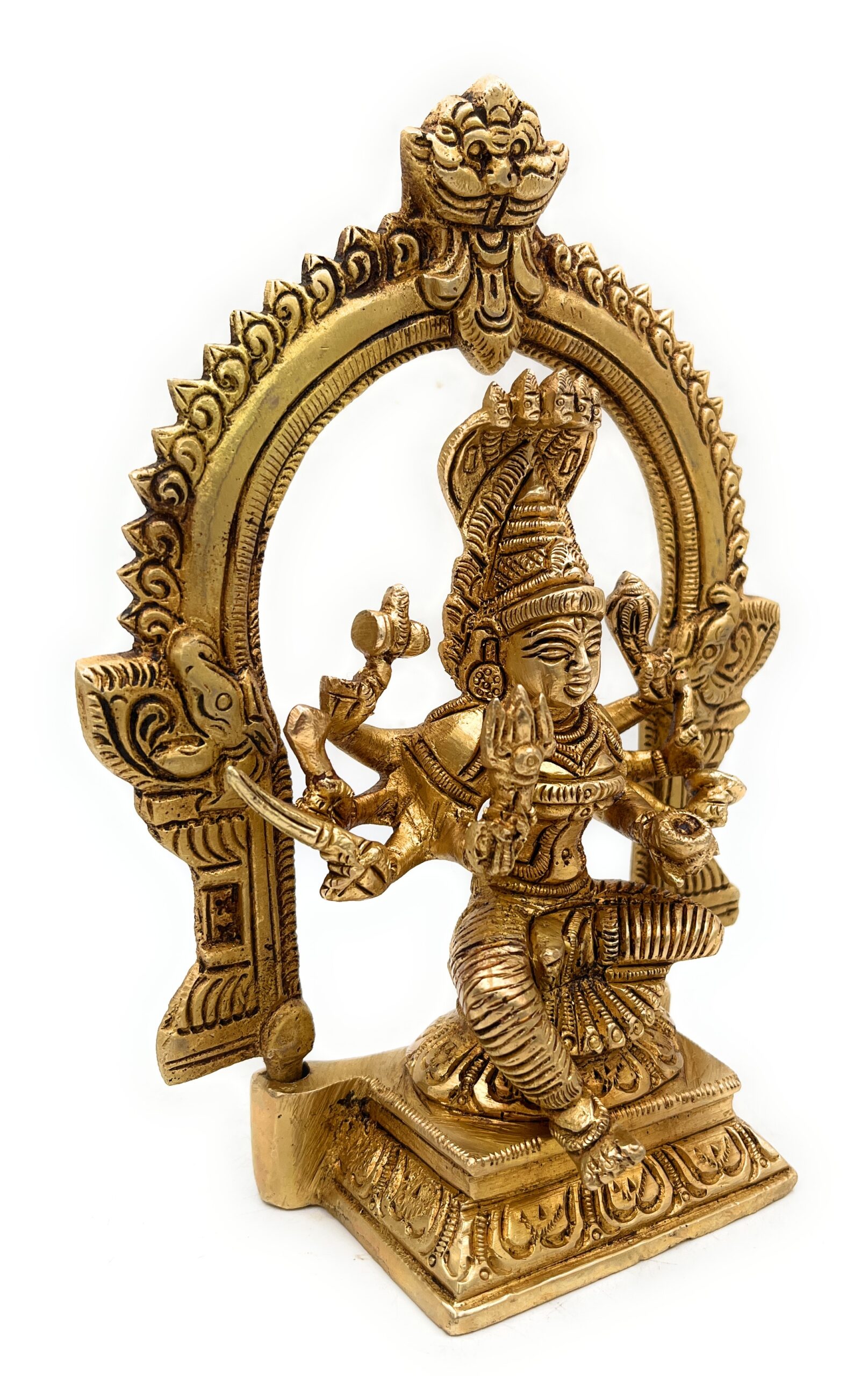 Brass Mariamman Idol, Mariyamma Muthu Mariamman Statue, Samayapuram Amman Vigraham, South Indian Devi Murti for Pooja Decor,Gold, 7 Inch, 1 Piece
