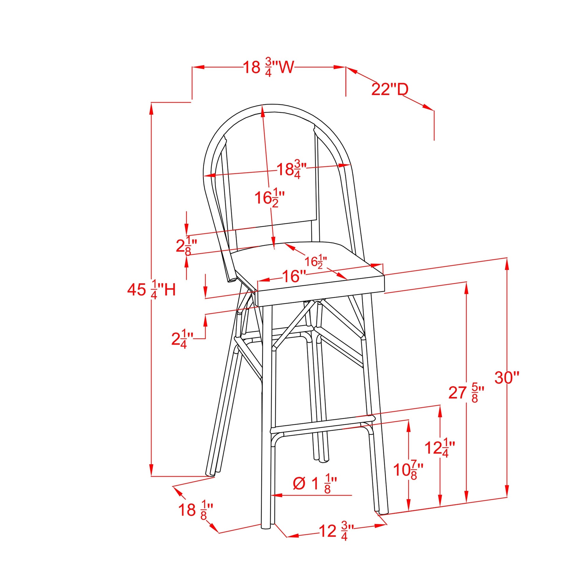 Rainerio Outdoor Patio Bar Chair 2 Chairs For Balcony (Grey+White)
