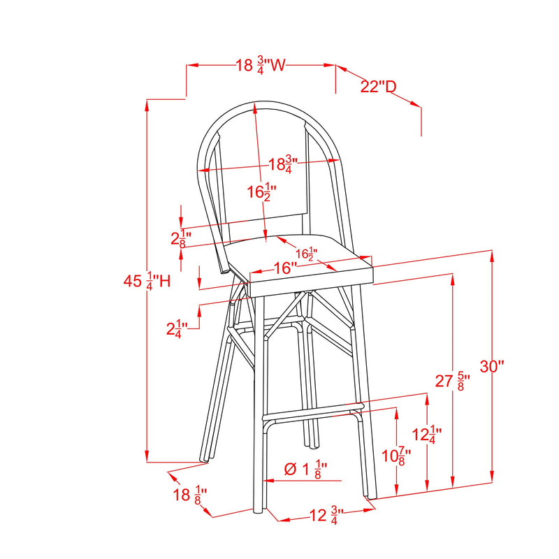Rainerio Outdoor Patio Bar Chair 2 Chairs For Balcony (Grey+White)