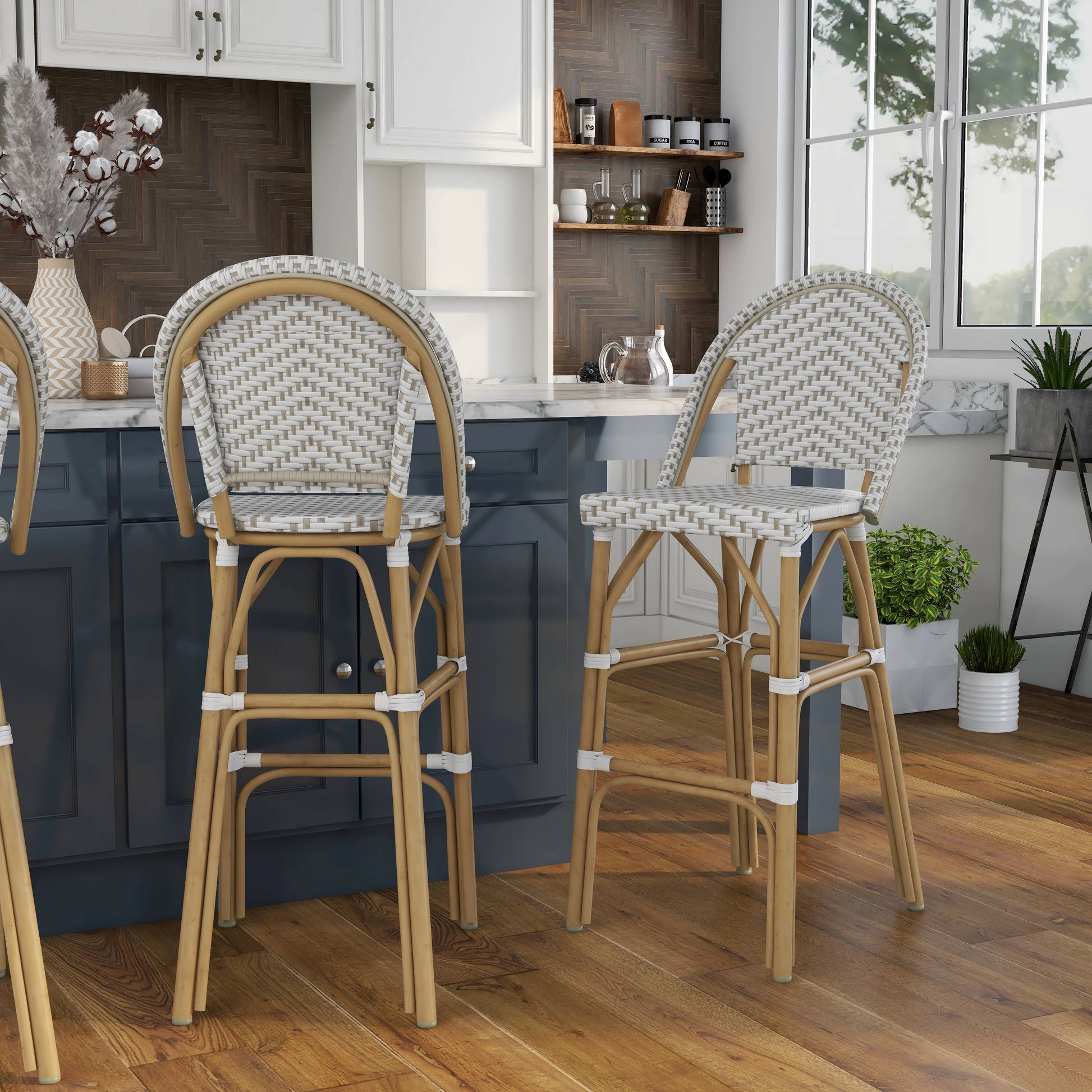 Rainerio Outdoor Patio Bar Chair 2 Chairs For Balcony (Grey+White)