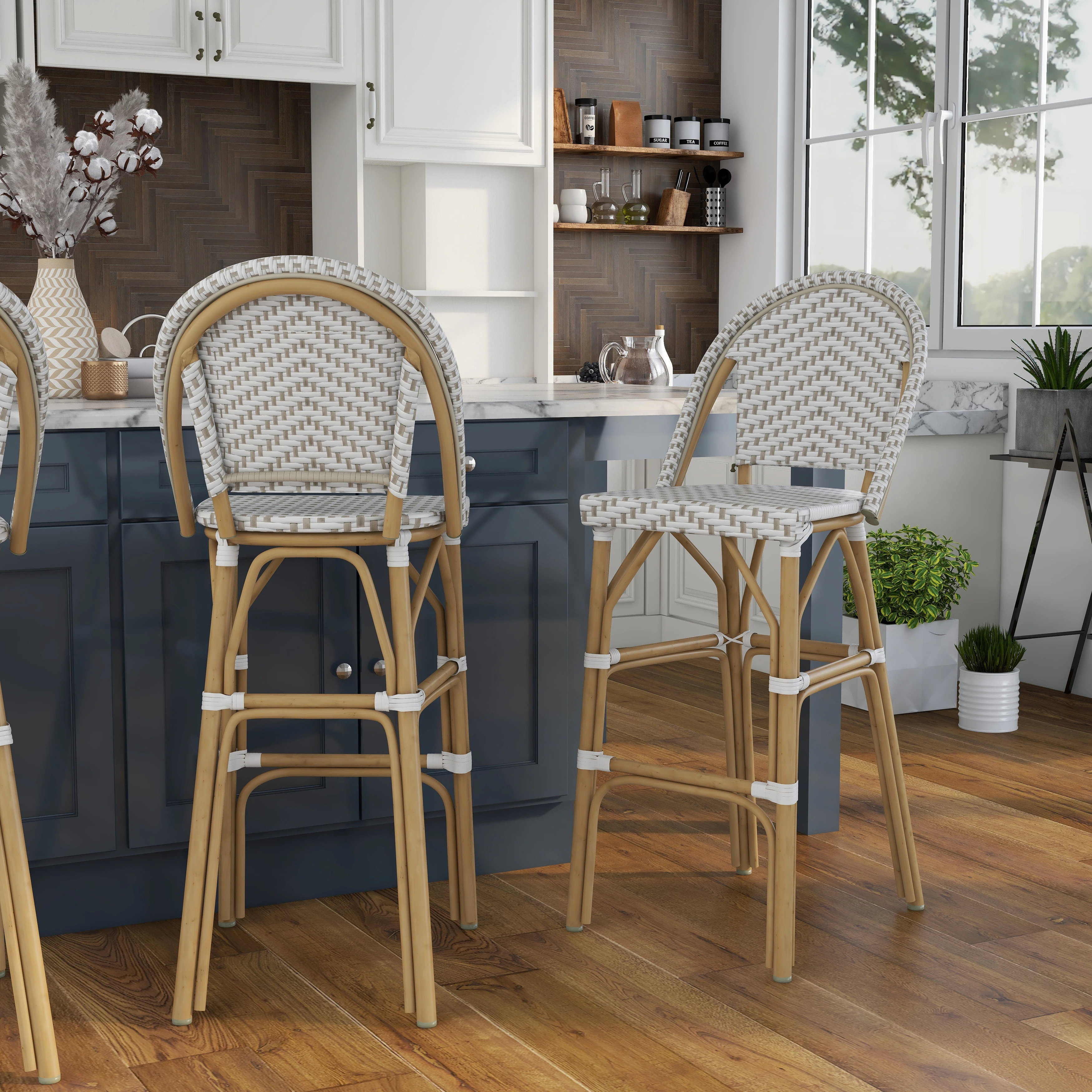 Rainerio Outdoor Patio Bar Chair 2 Chairs For Balcony (Grey+White)