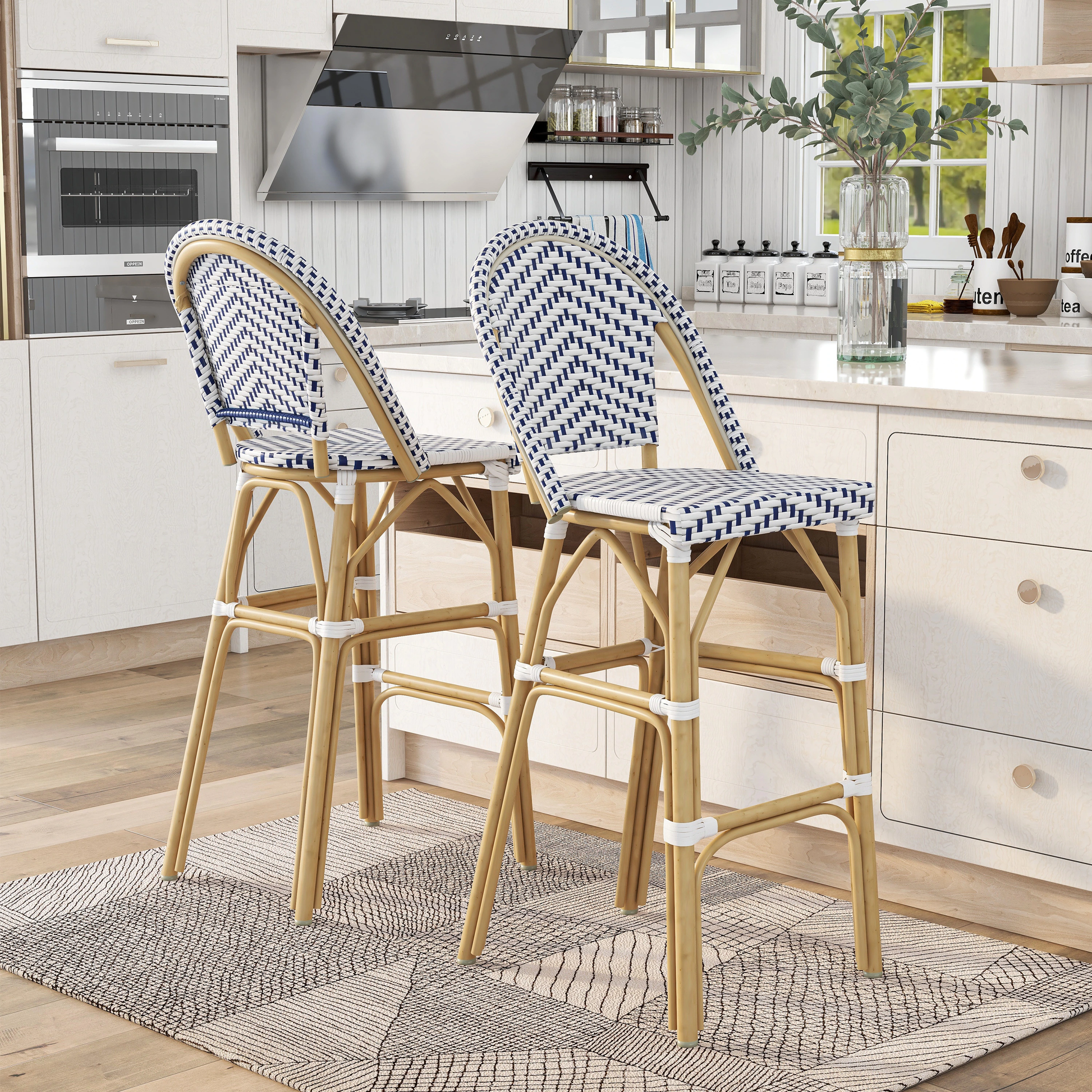 Aleta Outdoor Patio Bar Chair 2 Chairs For Balcony (Dark blue + White)