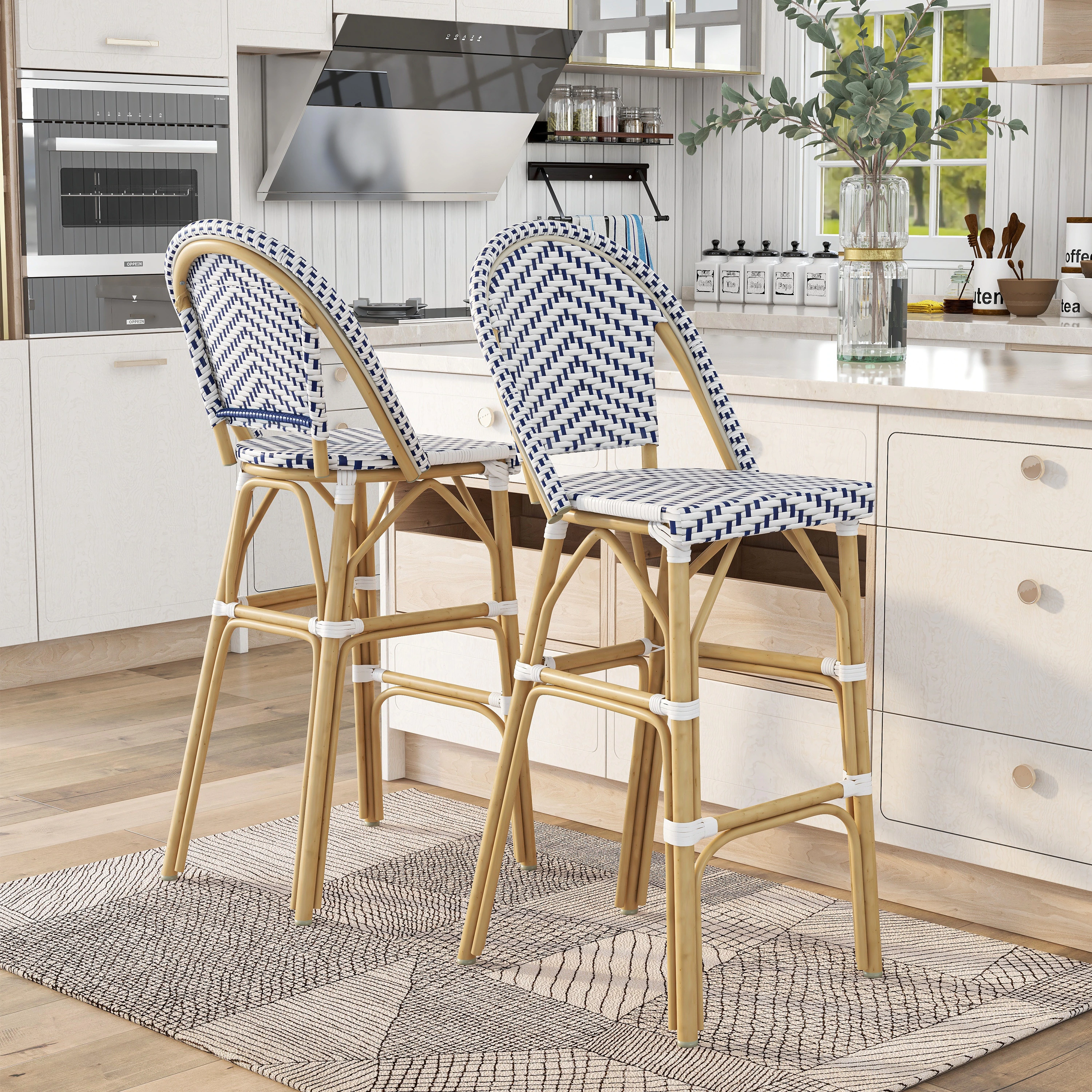 Aleta Outdoor Patio Bar Chair 2 Chairs For Balcony (Dark blue + White)