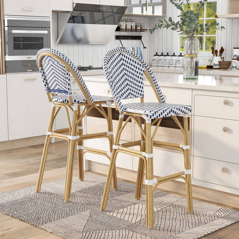 Aleta Outdoor Patio Bar Chair 2 Chairs For Balcony (Dark blue + White)