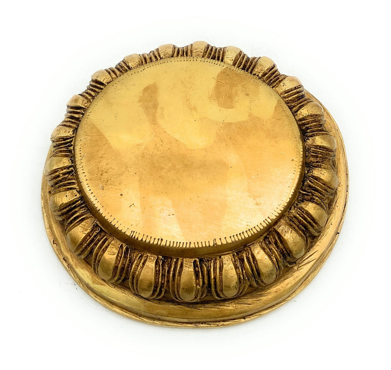 Brass Chowki Bajot Peetha Aasan for Pooja, Handmade Singhasan Stand for Kalash, Deity, Idols, Traditional Mandir Pedestal Platform for Temple & Home Decor, Gold, 1.5 Inch, 1 Piece