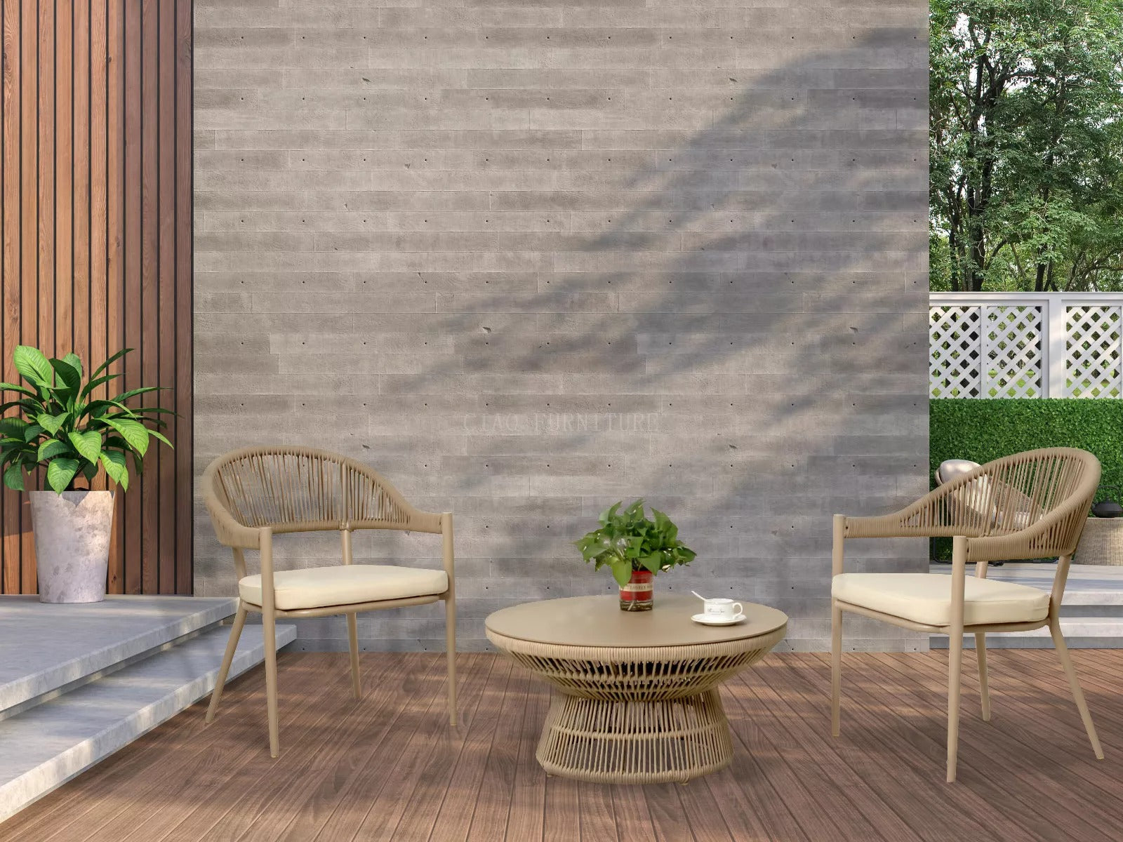 Propel Outdoor Patio Seating Set 2 Chairs and 1 Table Set (Beige)