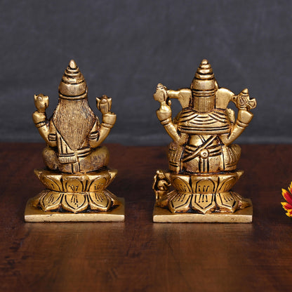 Brass Ganesha And Lakshmi Idols Set (3.5 Inch)