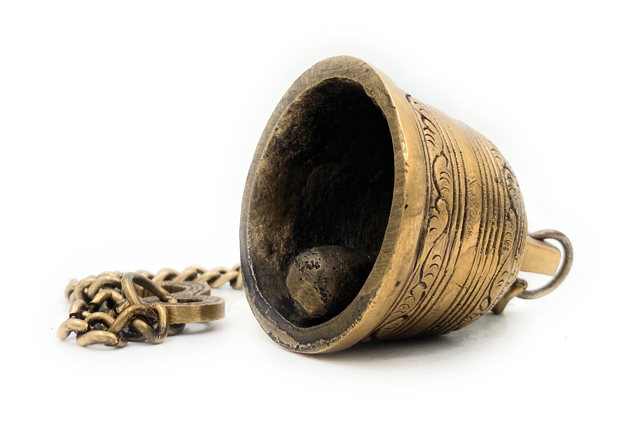 Antique Brass Hanging Bell Peetal Ghanti for Temple Mandir Pooja, Pittal Pitala Ghanta Velli Mani Home Décor,Gold, 3 Inch, 1 Piece
