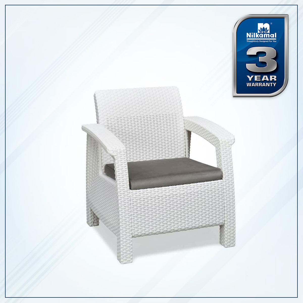 Nilkamal Goa Plastic 1 Seater Sofa with Cushion (Milky White and Grey)