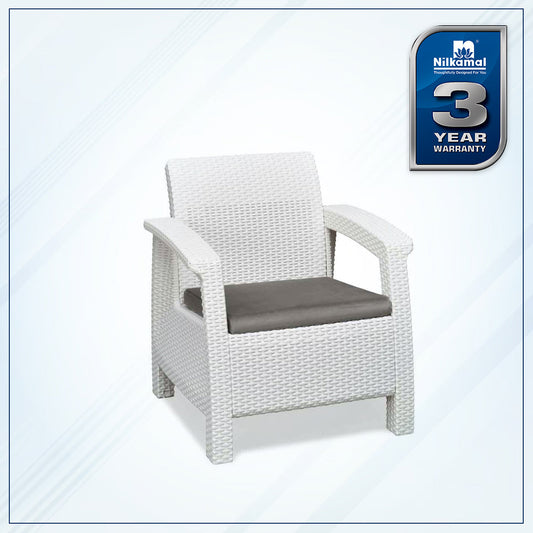 Nilkamal Goa Plastic 1 Seater Sofa with Cushion (Milky White and Grey)