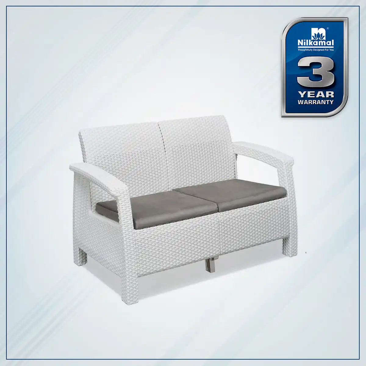 Nilkamal Goa Plastic 2 Seater Sofa with Cushion (Milky White and Grey)