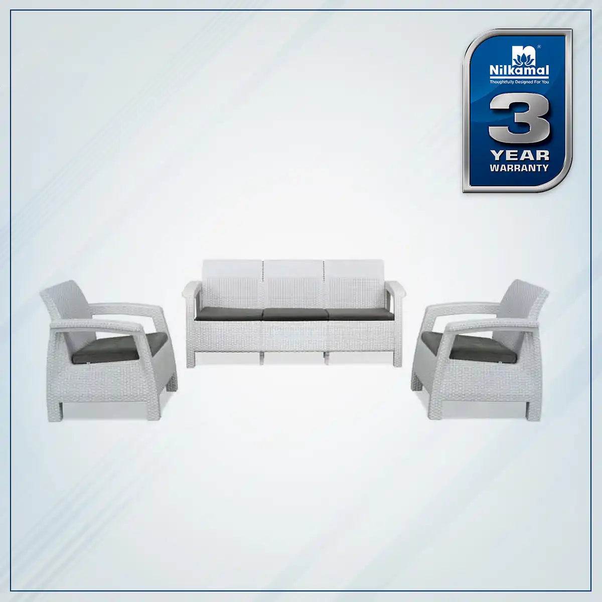 Nilkamal Goa Plastic 3 + 1 + 1 Seater Sofa with Cushion (Milky White and Grey)