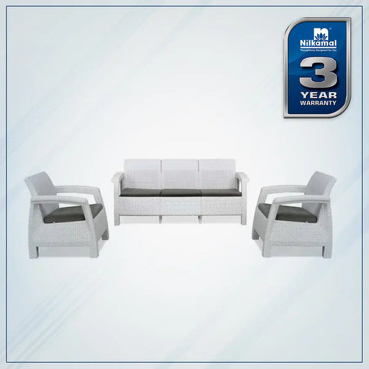 Nilkamal Goa Plastic 3 + 1 + 1 Seater Sofa with Cushion (Milky White and Grey)