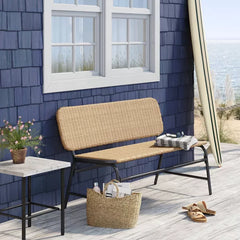 Ricci Wicker 2 Seater Garden Bench for Outdoor Park (Honey)