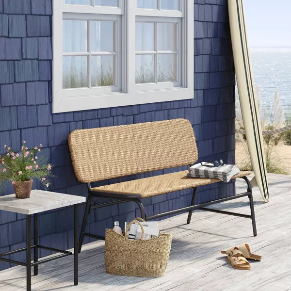 Ricci Wicker 2 Seater Garden Bench for Outdoor Park (Honey)