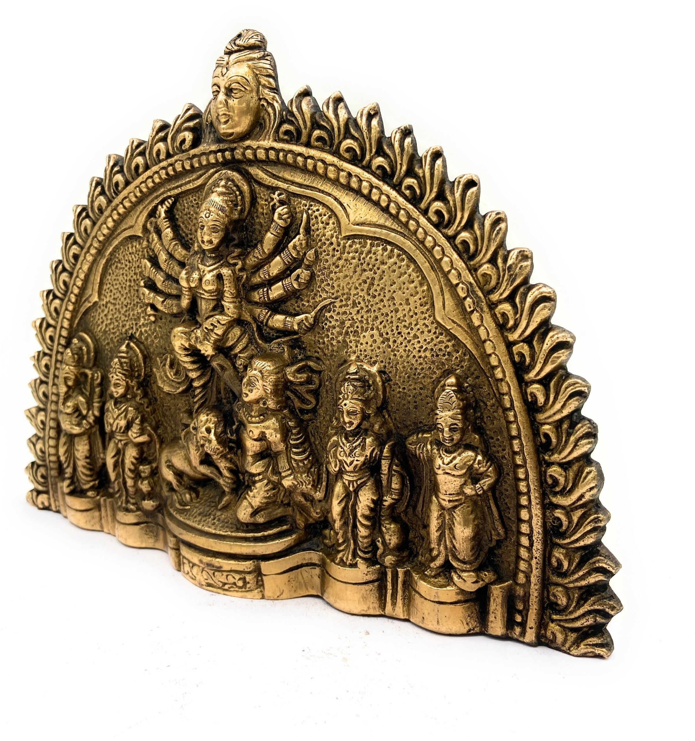 Brass Durga Devi Idol – Mahishasura Mardini | Adi Shakti | Amba | Bhavani | Antique Finish Shakti Murti for Home, Temple & Navratri Pooja ,Gold, 7 Inch, 1 Piece