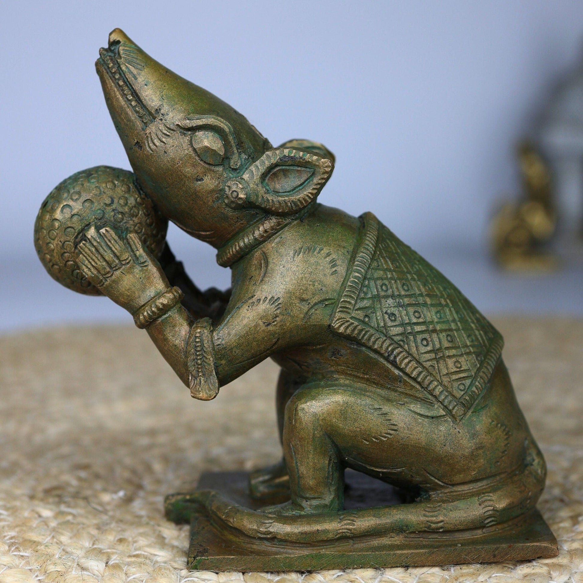 Bronze Mooshika Vahana Idol, Ganapati Vahana, Panchaloha Ganesh Mouse, Mushika Moorthi | Pittalai Chola-Style Sculpture for Pooja & Home Temple,Gold, 4.5 Inch, 1 Piece